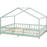 [en.casa] Kinderbett ’Treviolo‘ in Haus-Optik mit Rausfallschutz Kiefernholz 140 x 200 cm Mintgrün - Grün