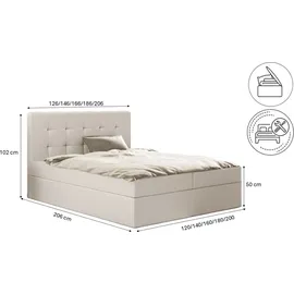 kaiser möbel Boxspringbett mit matratze und bettkasten, Schlafbett LUDANO stoff Cayenne Hellbeige 180x200 cm H2-Pocket - Beige