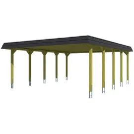 SKANHOLZ Carport Spreewald 5,85 x 7,41 m braun mit Regenrinne und Pfostenanker