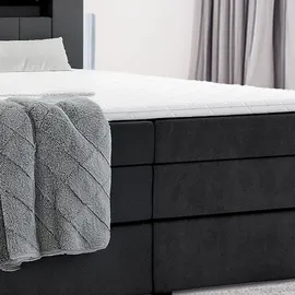 m-punkt Boxspringbett KUBA KING mit Bettkasten 180 x 200 cm Webstoff Schwarz