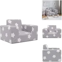 Kindersofa Hellgrau mit Sternen Weich Plüsch - Kindersofa - Kindersofas - Minisofa - Kindersofa