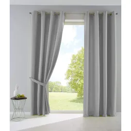 Gardinenbox 2er Set Vorhänge Blickdicht Gardinen Matt Lichtdurchlässig »Palermo« mit Ösen und Raffhalter Dekoschal HxB 225x140 cm Grau,
