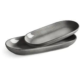 Springlane Servierplatte Misty Cliff 2er-Set, Steingut Servierteller für Antipasti, Tapas und Sushi