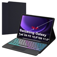 ROOFEI Galaxy Tab S9/S9 FE Hülle mit Tastatur: 11 Zoll Galaxy Tab S9 Abnehmbar Tastatur mit Touchpad, 3-Zozen-7-Farbige Beleuchtung - Kabellose Deutsches QWERTZ-Layout Tastatur für Samsung Tab S9 FE