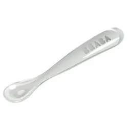 BEABA® Ergonomischer Babylöffel aus Silikon 1. Altersstufe grau