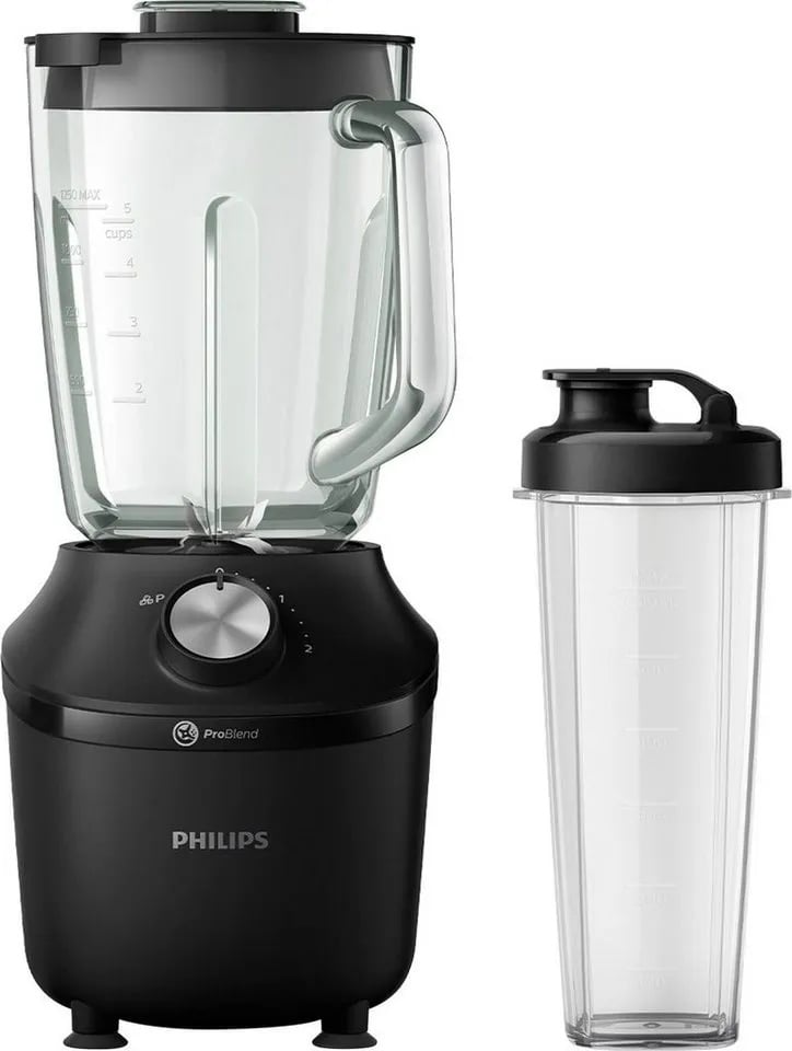 Philips Standmixer HR2291/41 3000 Series, mit ProBlend Crush-Technologie, 600 W, 2L-Behälter und 1 Geschwindigkeitsstufe + Impulseinstellung; Schwarz schwarz