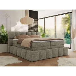 MKS Meble MKS Boxspringbett 180 x 200 mit bettkasten NIRA KING, Polsterbett 7 Zonen Multipocket-Matratze und Topper, Doppelbett - Grau Strukture - H3 - Grau