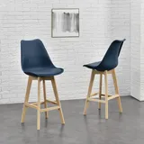 [en.casa] 2er-Set Barstuhl mit Rückenlehne Buche-Gestell Blau en.casa