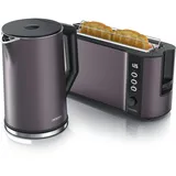 Arendo 2-teiliges Frühstücks-Set, 1,5L Edelstahl Wasserkocher 2-Scheiben Langschlitz Toaster, Grau