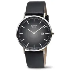 Boccia Herren Armbanduhr Slim 3648-04 Titan Lederband schwarz