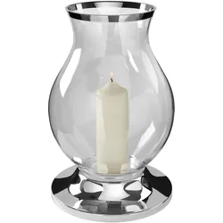 Windlicht FINK "BIG", silber (silberfarben), H:50cm Ø:31cm, Metall, Glas, Kerzenhalter, Silberfarben - aus Metall vernickelt und Glas