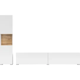 INOSIGN Wohnwand INOSIGN "Ava, Wohnzimmer-Set hängend/stehend montierbar, Vitrine, Lowboard", braun (weiß matt, eichefarben votan), B:216cm, Kastenmöbel-Sets, Wohnwand, 2-tlg.