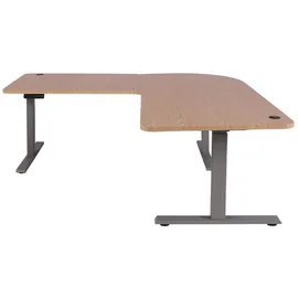 MCW Eck-Schreibtisch MCW-D40, Computertisch elektrisch höhenverstellbar 178x178cm 84kg MVG ~ hellbraun, grau