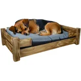 Kistenkolli Altes Land Hundekorb Winston XL aus Holz mit Kissen 100x60x25cm Hundekorb Hundekissen Schlafplatz Vintage Hundesofa (Geflammt)