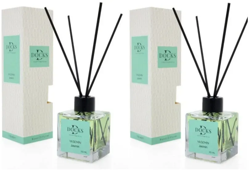 2er Set DOCKS Raumduft Set 110ml Diffuser mit Duftstäbchen – Lufterfrischer Duft Jasmin