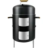 Smoker BBQ XL58X45X87.5cm 3-in-1-Räuchergrill, Holzkohlegrill, Räucherfass, Räuchergrill, zweitüriger Smoker mit Deckel und mit Holzgriffen, Räucherständer, 2 Edelstahlroste