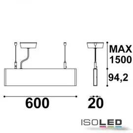 ISOLED LED Hängeleuchte Linear Up+Down 600, 25W, prismatisch, linear-verbindbar, schwarz, warmweiß