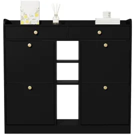 stilvora Schuhschrank 110 x 100 x 26 cm 2 Schubladen / Schwarz