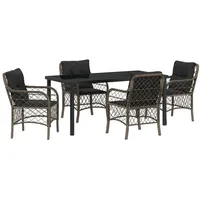 VidaXL 5-teilige Garten Essgruppe mit Kissen Grau Poly Rattan