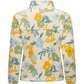Ragwear Damen, Plüschjacke im Blumenmuster kurze Teddyfleece-Jacke warm mit hohem Kragen und Brusttasche Appopis Print beige, Gr. 5XL (50),