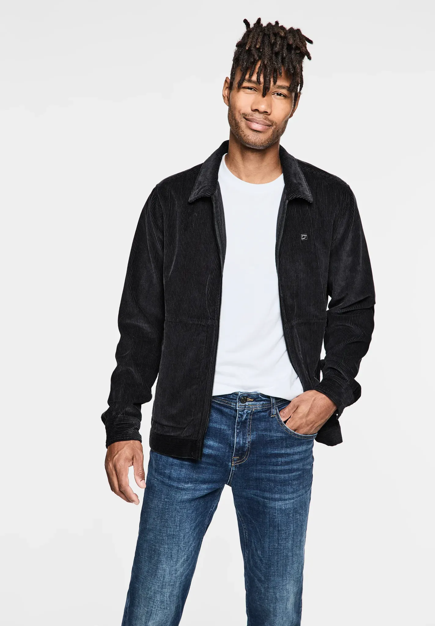 Cordjacke STREET ONE MEN, Herren, Gr. M (40), grau (graphite grau), Web, 100% Baumwolle, unifarben, normal normal, V-Ausschnitt, normaler Saum, Jacken, aus reiner Baumwolle