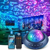 One Fire Sternenhimmel Projektor Galaxy-Projektor mit 45 Lichtmodi, 15 weißen Sounds, HiFi-Bluetooth-Lautsprecher, Wasserwellen und Sternenhimmel Lavalampe Sunset lamp Galaxy projektor