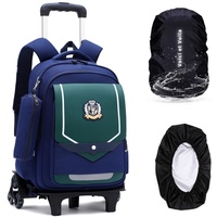 DYMY Schulrucksack Mit Rollen Jungen Trolley Schultasche Kinder Teenager Rucksack Mit 6 Rollen Trolley Schulranzen Kostenloser Regenschutz Blau Grün 31x21x43cm