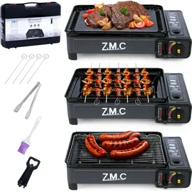 ZMC Gaskocher 2-in-1 Campingkocher inkl. Grillplatte und Gaskartusche
