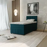 Panda möbel Boxspringbett Einzelbett 90x200, Dunkeltürkis, Avalon mit Bettkästen,