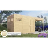 Konifera Gartenhaus "Cubus 3 Lounge", beige (naturbelassen), Fußboden im Gartenhaus, ohne Rück- und Seitenwand, ohne Dacheindeckung, Gartenhäuser, mit Anbaudach, Topseller