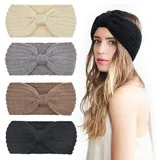 DRESHOW Stirnband Damen Winter 4 Stück Strick Ohrenwärmer Damen Verdicken Stirnbänder Mädchen Warm Gestrickte Haarband Headwrap Kopfband Warme Wintergeschenke