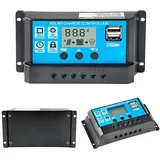 Y&H 30A 12V/24V Solar Laderegler Solarpanel Controller Intelligenter Regler mit Dual USB Port 5V Licht Timer Steuerung LCD Display