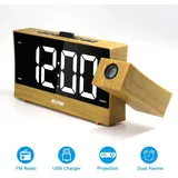 Projektionswecker für Schlafzimmer mit Innen- und Außentemperaturanzeige, Doppelalarm, mehrfarbige Hintergrundbeleuchtung, Projektionsuhr