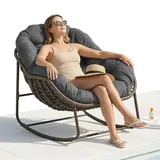 LVHOM Schaukelsessel Garten mit gepolstertem Kissen, Rattanstuhl mit Stahlrahmen, Schaukelstuhl Outdoor Loungesessel, Sessel für Balkon, Dunkelgrau - Dunkelgrau