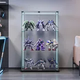 Glasvitrine Mit Led-beleuchtung – Transparente, Freistehende, Moderne Vitrine Aus Gehärtetem Glas Mit 3 Ablagen Und 2 Türen – Sammlervitrine – Schwarz