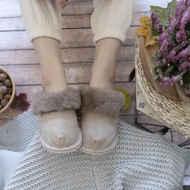 Hollert German Leather Fashion Pantoffeln Beige 37