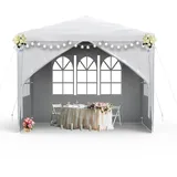 HENGMEI Gartenlauben Gartenzelt 3x3 m Partyzelt mit 4 SeitenteilenFenstern Gartenpavillon mit Stahlrahmen, UV- & Sonnenschutz, Pavillon für Garten, Hochzeit, Grillparty, Terrasse, Camping, Weiß