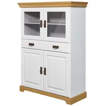 Home Affaire Highboard HOME AFFAIRE "Rügen", weiß (weiß, honig), B:95cm H:130cm T:40cm, Massivholz, Sideboards, Highboard, Vitrine im Landhausstil, zertifiziertes Massivholz, Höhe 131 cm