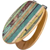Banjado Design WC Sitz Bambus Holz Toilettendeckel Mit Absenkautomatik Klodeckel WC-Sitz Soft Close Mit Motiv Bunte Bretterwand