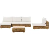 Beliani Lounge Set Rattan Natürlich 4 Personen Rechtsseitig Auflagen Cremeweiß Varallo