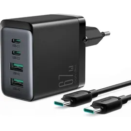 Joyroom Ladegerät, GaN 67W 4 Ports (2x USB, 2x USB C) schwarz (TCG02) + Kabel USB C - USB C 100W 1,2m - Schwarz