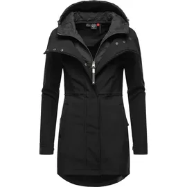 Ragwear Damen Softshellmantel lange Übergangsjacke Outdoormantel mit Kapuze Ybela Black22 Gr. M - M