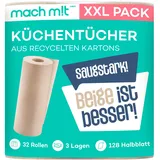 32 x Küchenrolle 3-lagig - 128 Halbblatt pro Rolle – frei von Bleichmitteln – Made in Germany - aus recyceltem Karton – extra saugstark & umweltschonend - recycelbar – Küchenpapier – mach m!t Pure