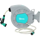 Outsunny Schlauchtrommel mit Gartenschlauch 20m, 180° schwenkbar Schlauchbox, Schlauchaufroller zur Wandmontage, Wasserschlauchaufroller mit automatische Aufrollung, 7-Funktionen Handbrause, Grau   Aosom