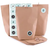 Adventskalender 78012 zum Befüllen Pattern 24 Kraftpapiertüten braun Geschenktüten Weihnachten, Weihnachtskalender Bastelset inkl. Zahlenaufkleber und Klammern von pajoma