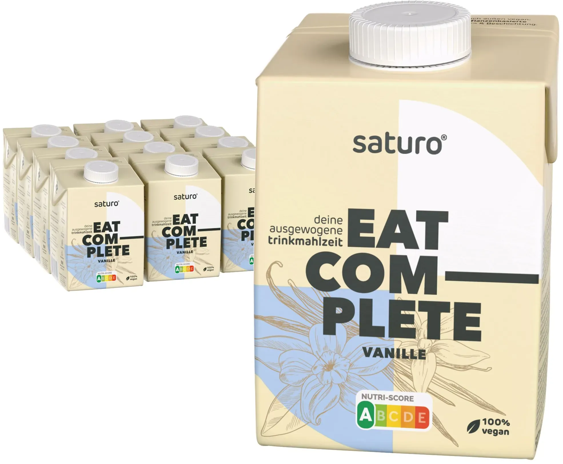 Saturo Trinknahrung Vegan Vanille | Astronautennahrung Mit Protein Trinkmahlzeit Nährstoffen 12x500 ml