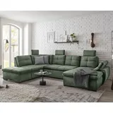 ed-lifestyle polstermöbel Alija Wohnlandschaft 334 x 217 cm, mit Schlaffunktion und Bettkasten Grün, Ausführung:Rechts - Grün