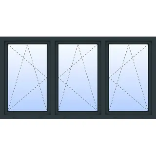 Kunststoff Fenster 3-flügelig VALENTIN 3-fach Verglasung Anthrazit RAL 7016 innen öffnend Seitenunabhängig