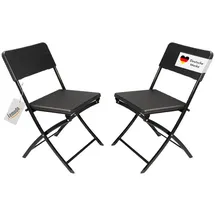 Lemodo Klappstuhl 2er Set Stühle, schwarz Rattan-Optik, Campingstuhl