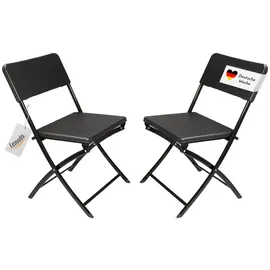 Lemodo Klappstuhl 2er Set Stühle, schwarz Rattan-Optik, Campingstuhl
